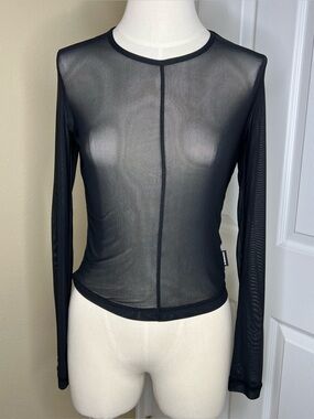 CONVERSE Sheer Black Long-Sleeve Mesh Top